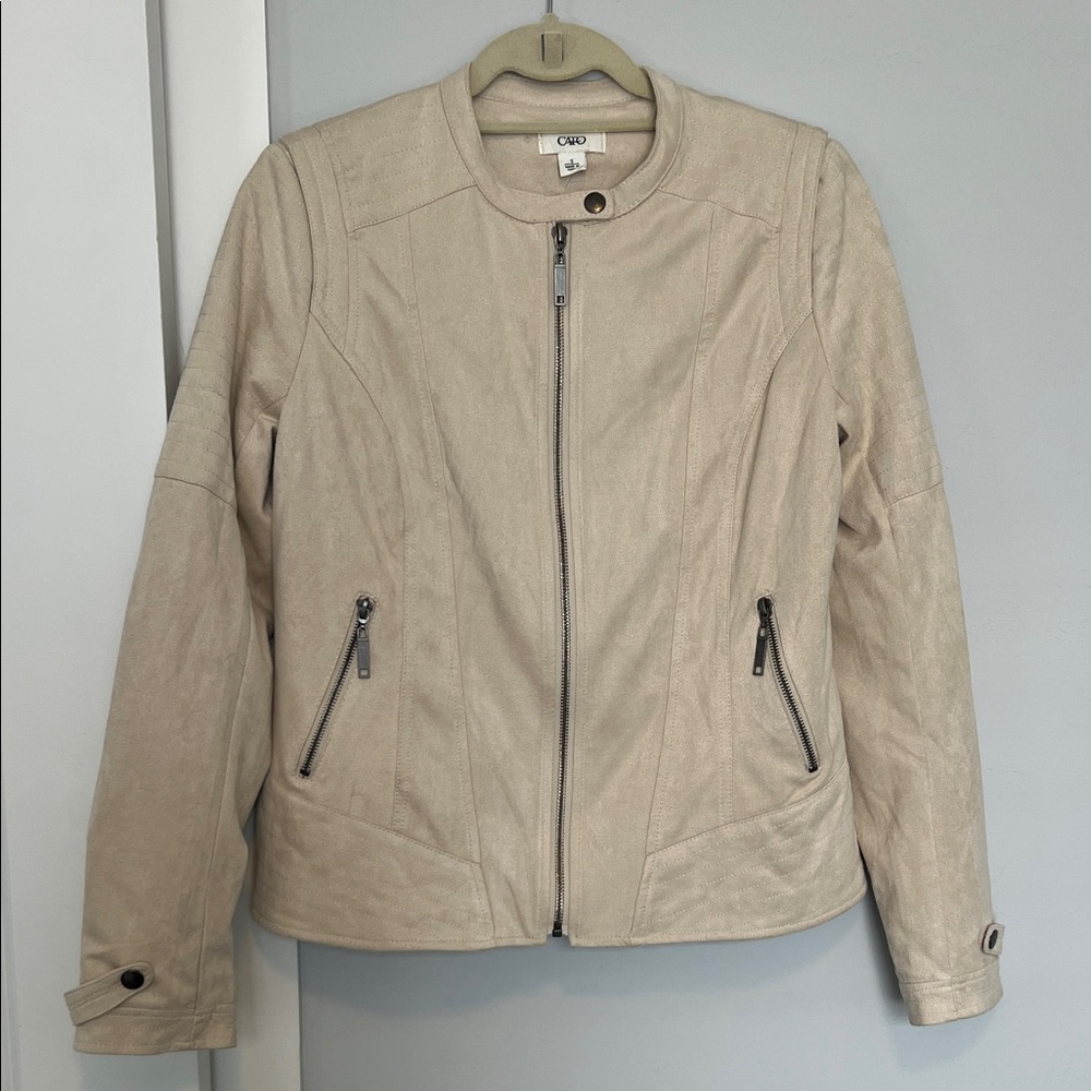 Cato Light Beige Faux Suede Zip Jacket